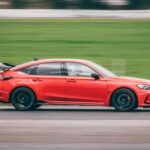 A red car on the road